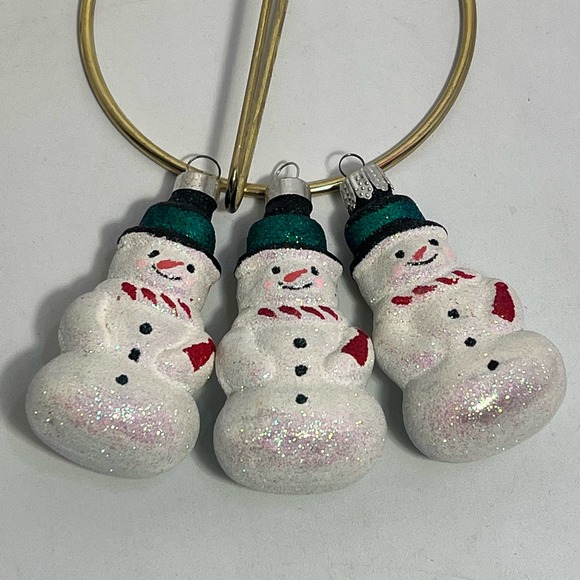 3 Adorable Vintage Blown Glass Glittery Snowmen In Top Hats Christmas Ornaments - Picture 1 of 9